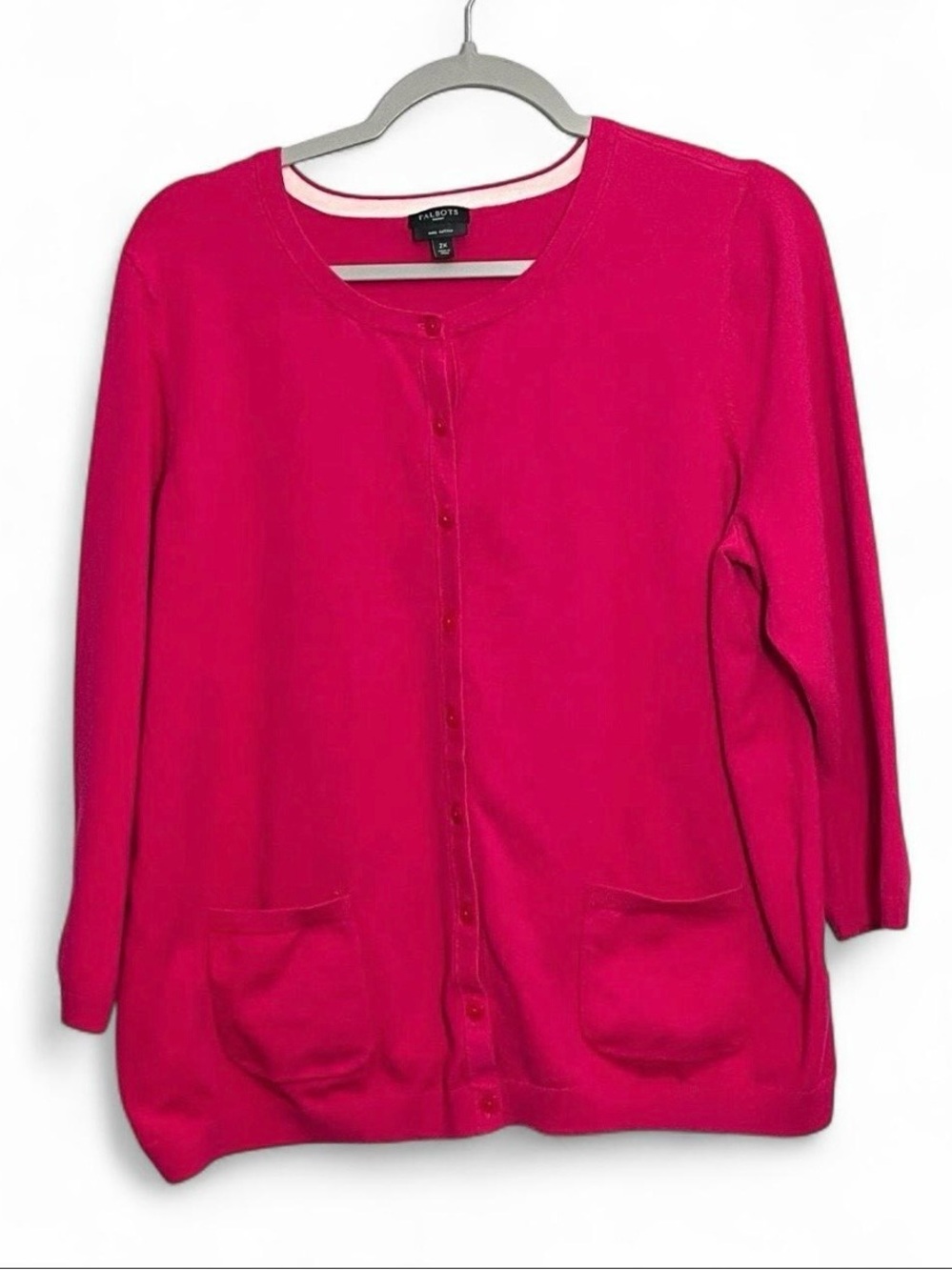 Talbots Pink Pima Cotton Button Front 3/4 Sleeve Cardigan 2X Stretch Layering